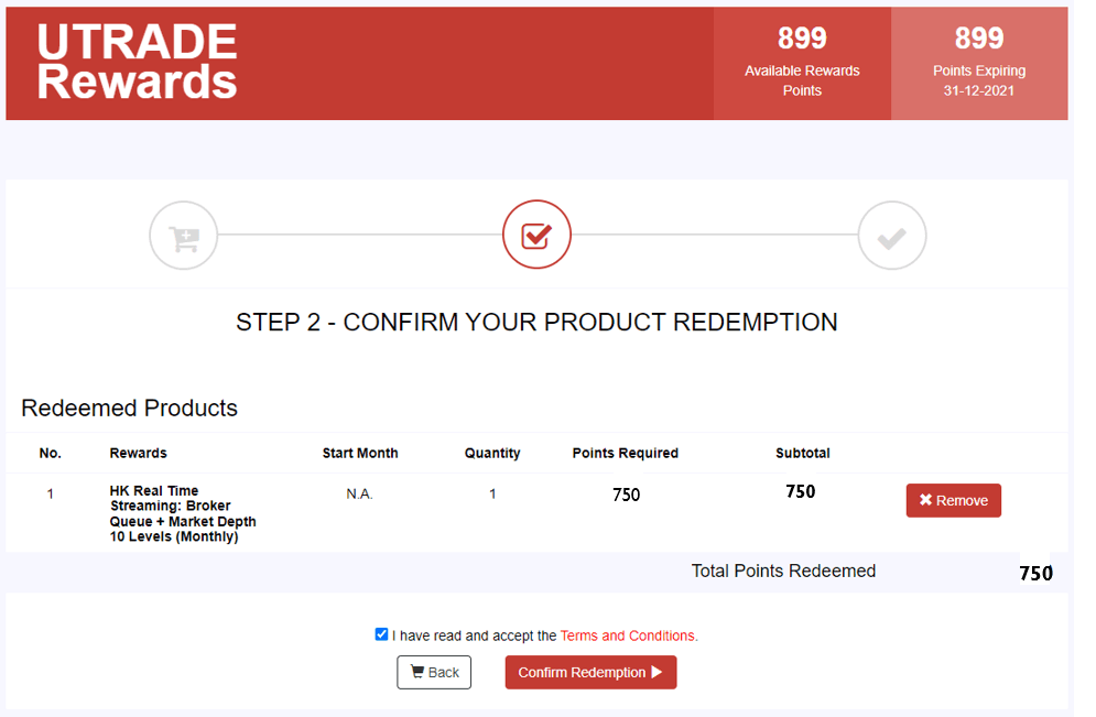 Confirm your redemption to complete the process